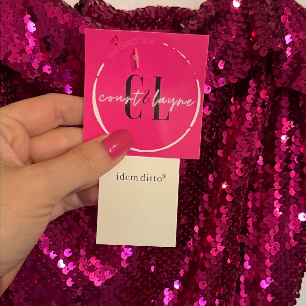 Strapless Fuchsia Pink Sequin Strapless Dress - Picture 8 of 9